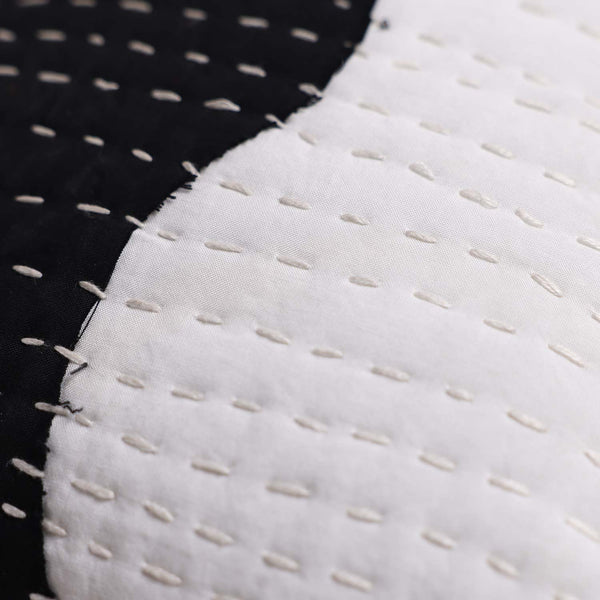 Monochrome Kantha rag stitch cushion cover by Abraham and Thakore for Obeetee - texture detail