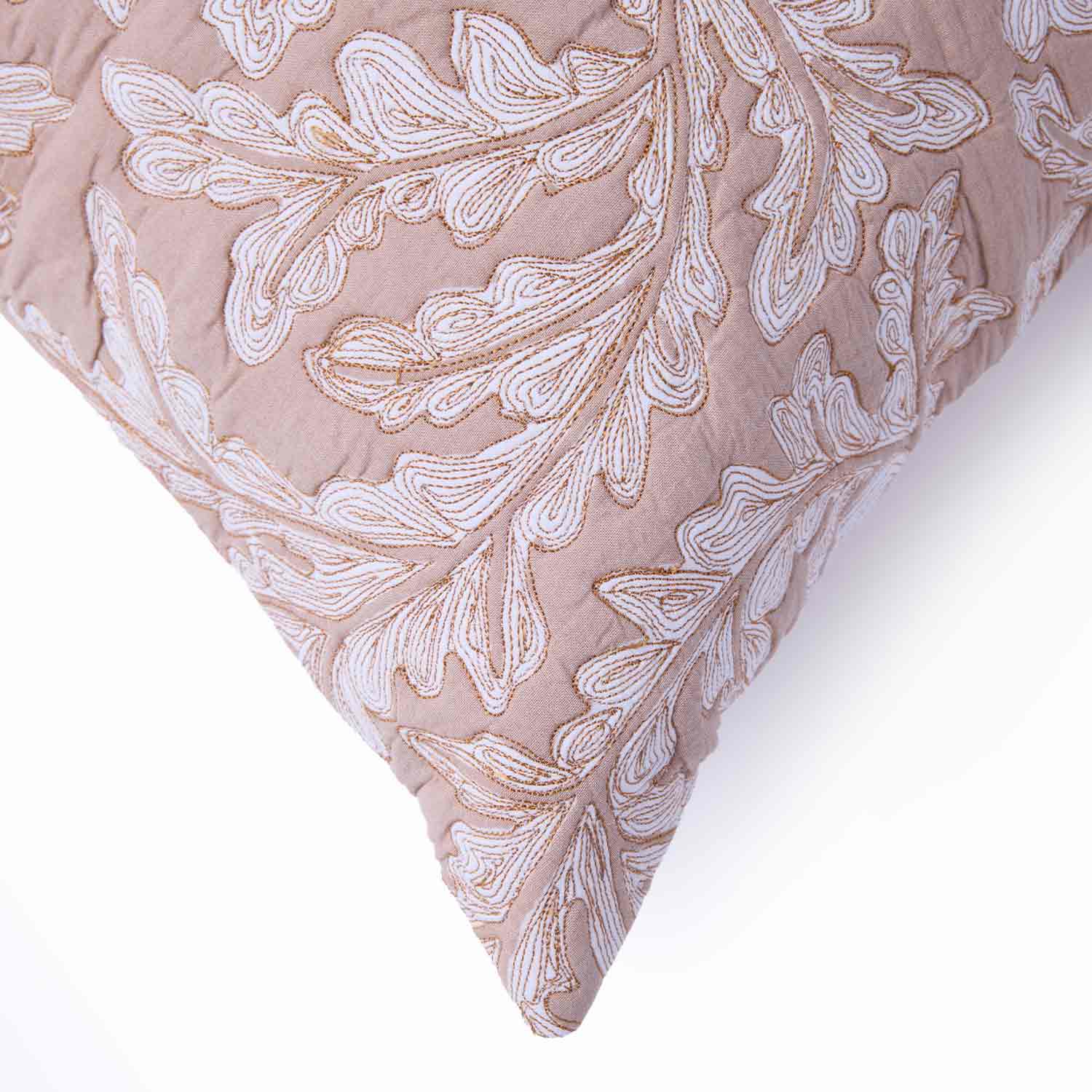Hand Block Printed And Quilted Leafair Cushion Cover