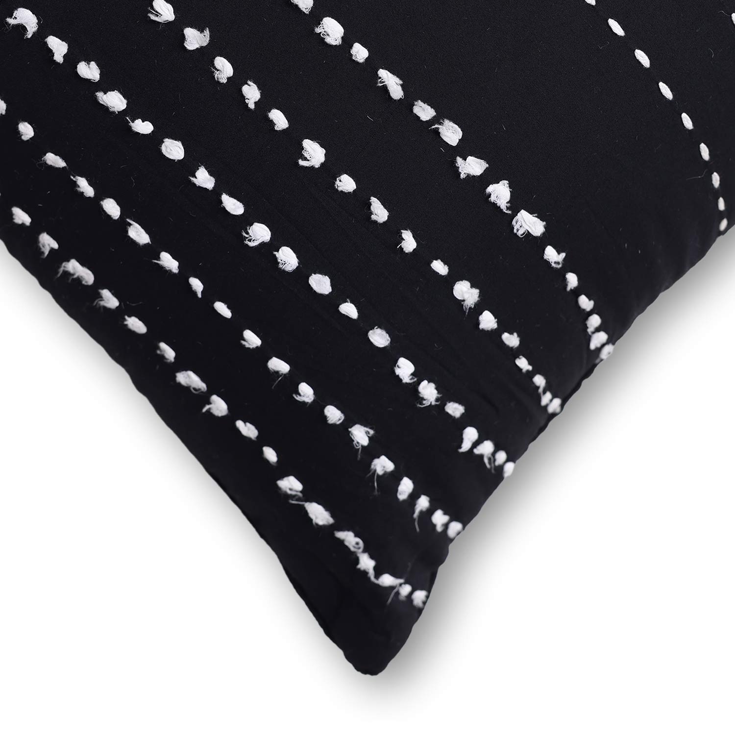 Black Twinkle Kantha Rag Stitch Cushion Cover By Abraham and Thakore