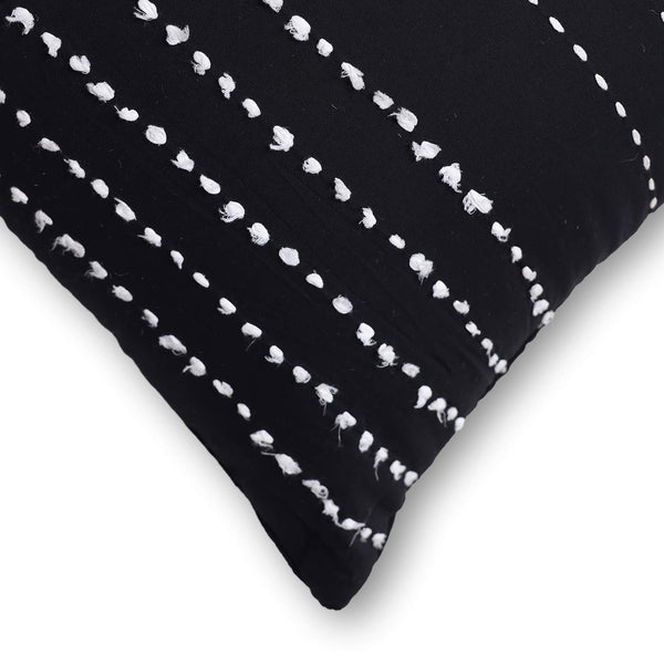 Black Twinkle Kantha rag stitch cushion cover by Abraham and Thakore for Obeetee - detail view
