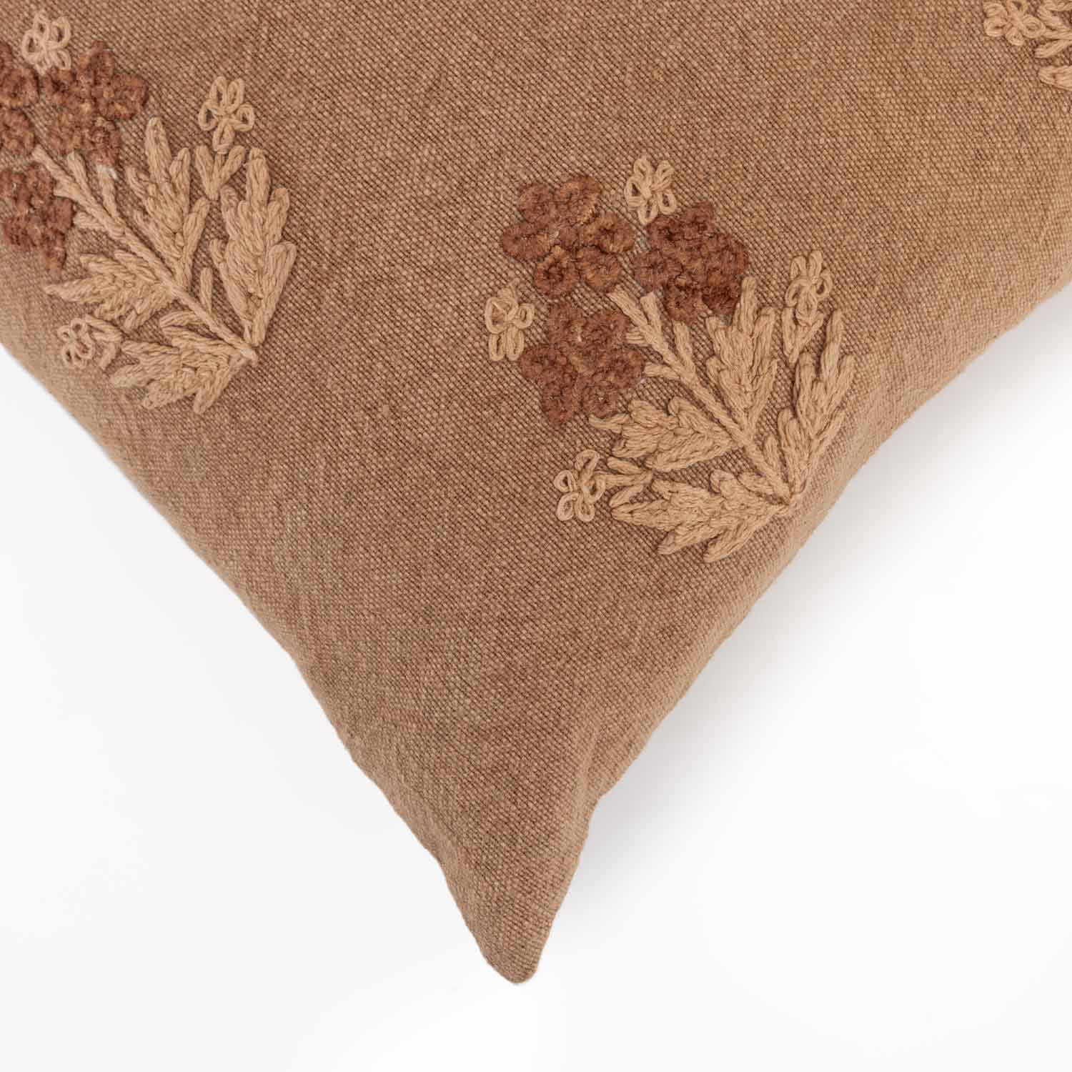 Embroidered Cotton Jacquard Vaze Lumbar Cushion Cover