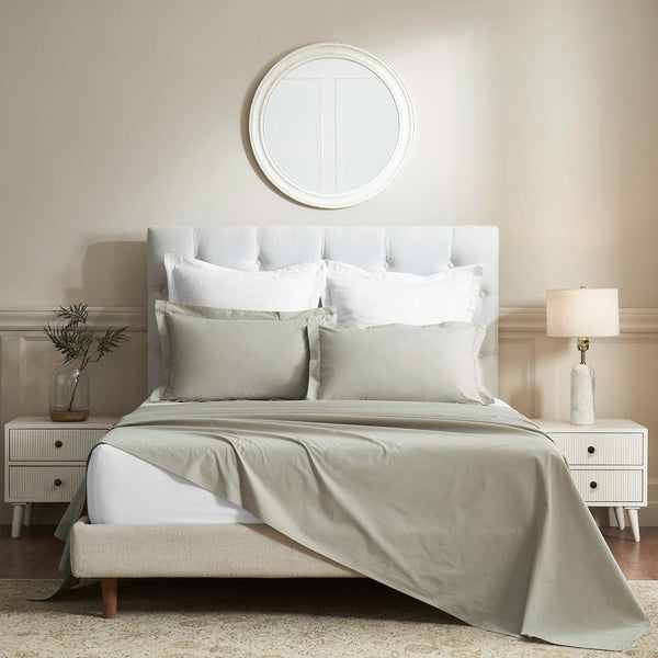 Clair cotton percale bedsheet set by Obeetee - styled view