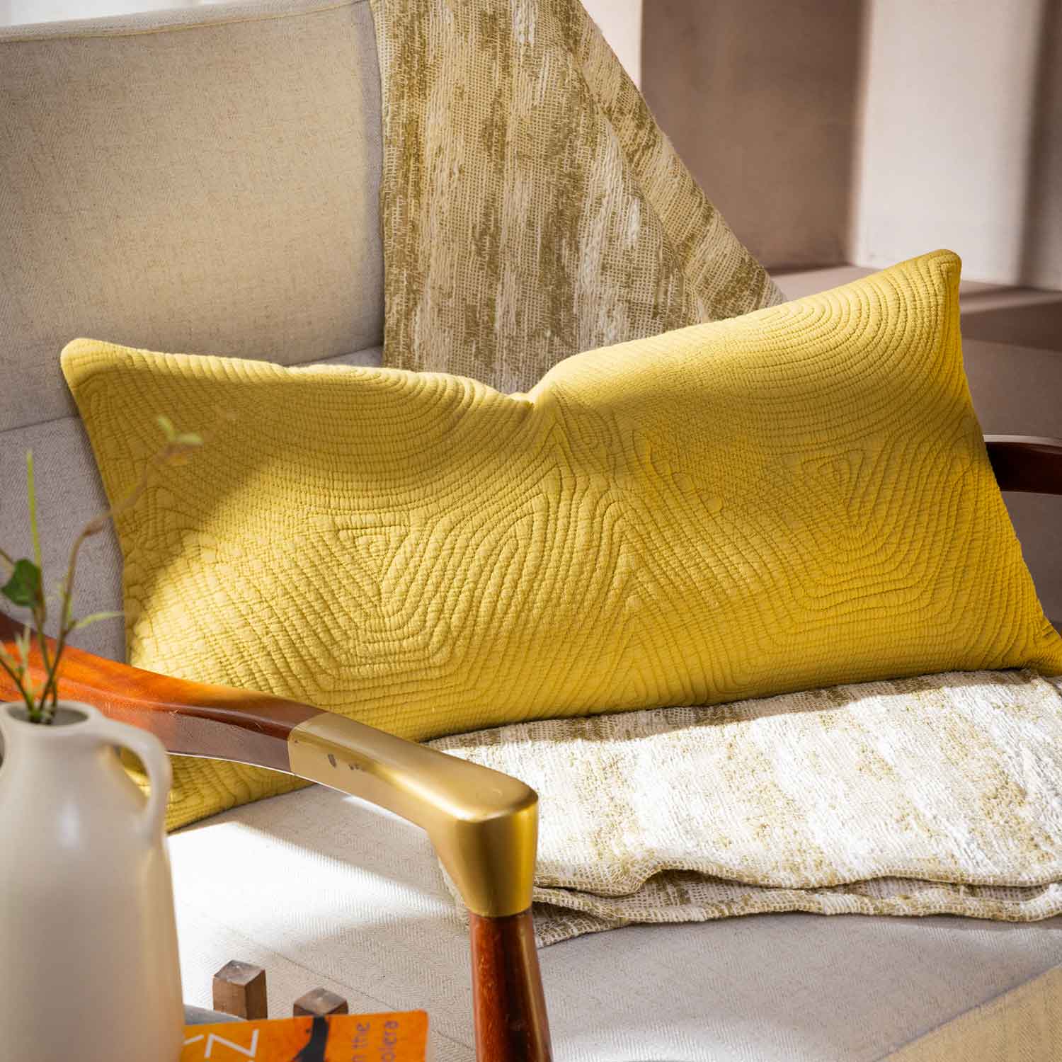 Cotton hand embroidered Kanva Lumbar Cushion Cover