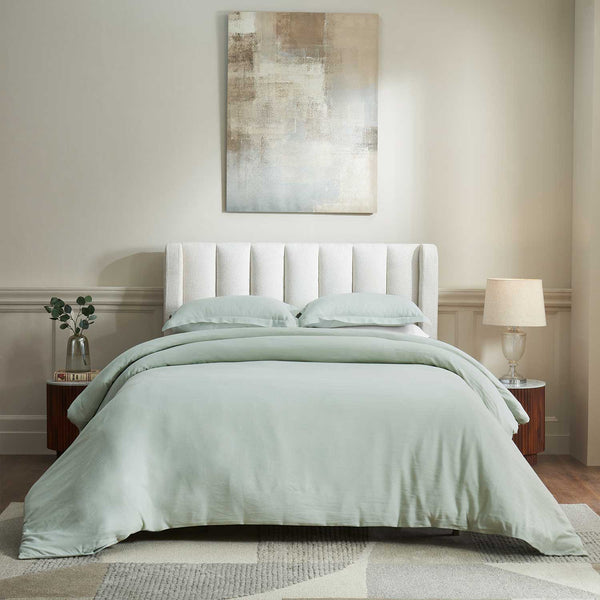 Sky linen duvet cover set by Obeetee - styled view