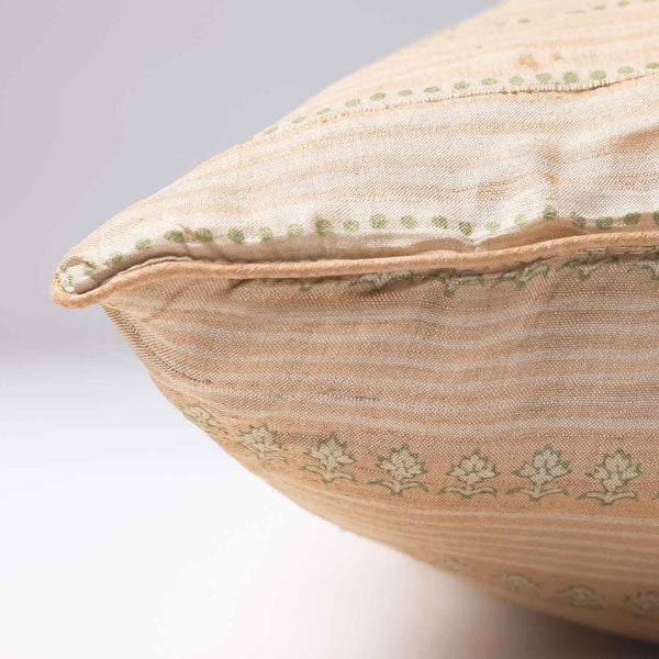 Amal silk block printed cushion cover by Obeetee - styled view