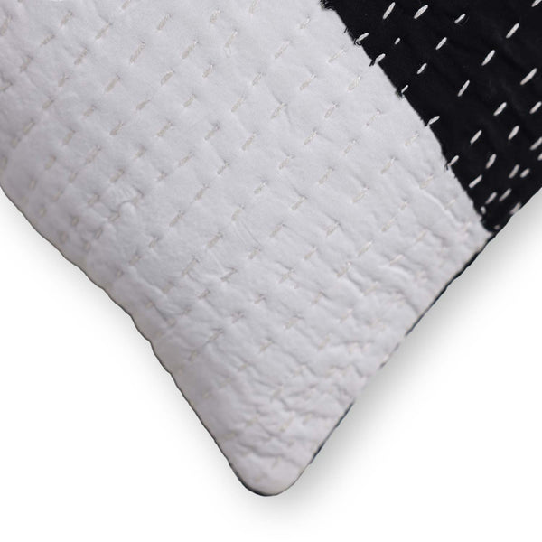 Monochrome Kantha rag stitch cushion cover by Abraham and Thakore for Obeetee - detail view
