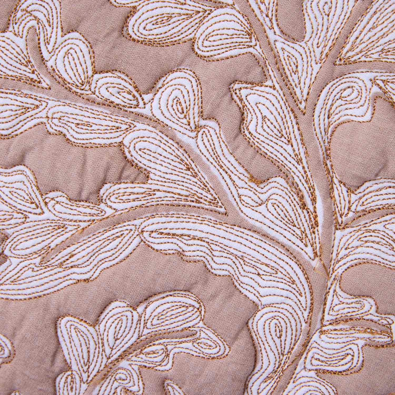 Hand Block Printed And Quilted Leafair Cushion Cover