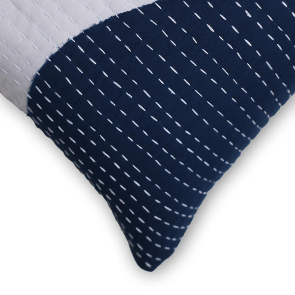 Sky Kantha rag stitch cushion cover by Abraham and Thakore for Obeetee - detail view