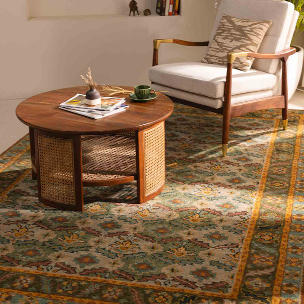 Khitan hand tufted woollen rug from Silk Route by Obeetee - full view