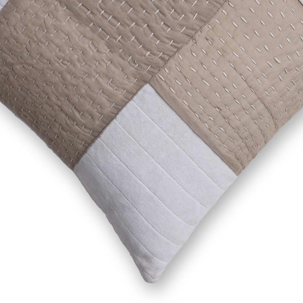 Quilted cushion cover with Kantha stitch patchwork by Abraham and Thakore for Obeetee - texture detail