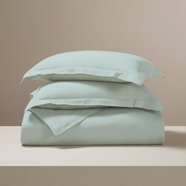 Sky linen duvet cover set by Obeetee - folded view