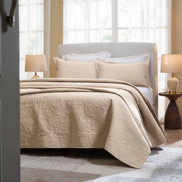Blaze embroidered bed cover set by Obeetee - detail view