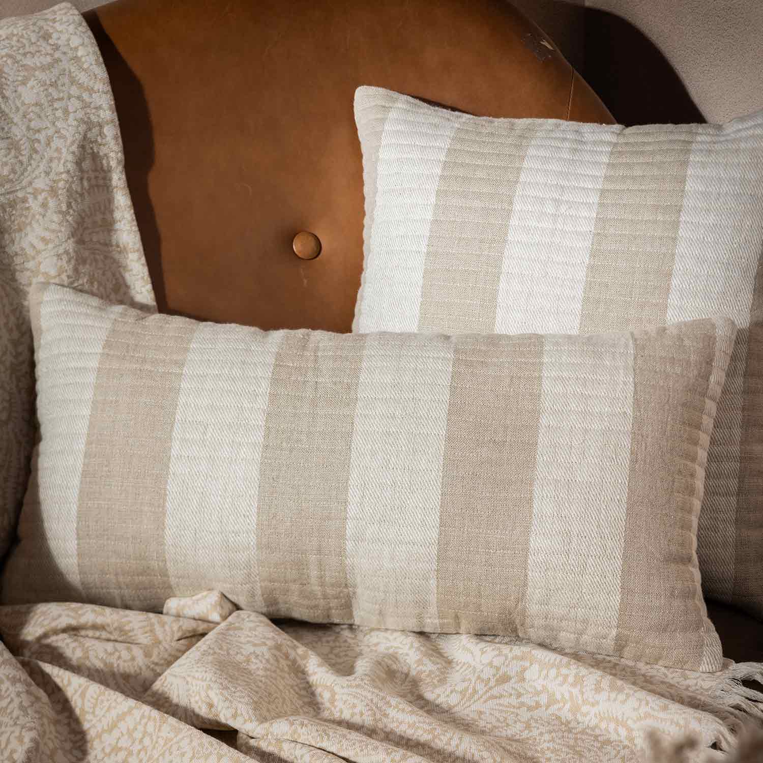 Linen Handloomed quilted Cotena Lumbar Cushion Cover
