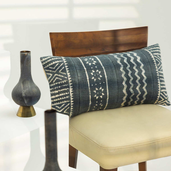 Baali cotton slub Dabu block printed lumbar cushion cover by Obeetee - full view