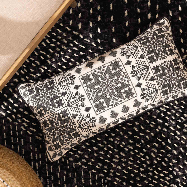 Sara embroidered dori piping lumbar cushion cover by Obeetee - full view