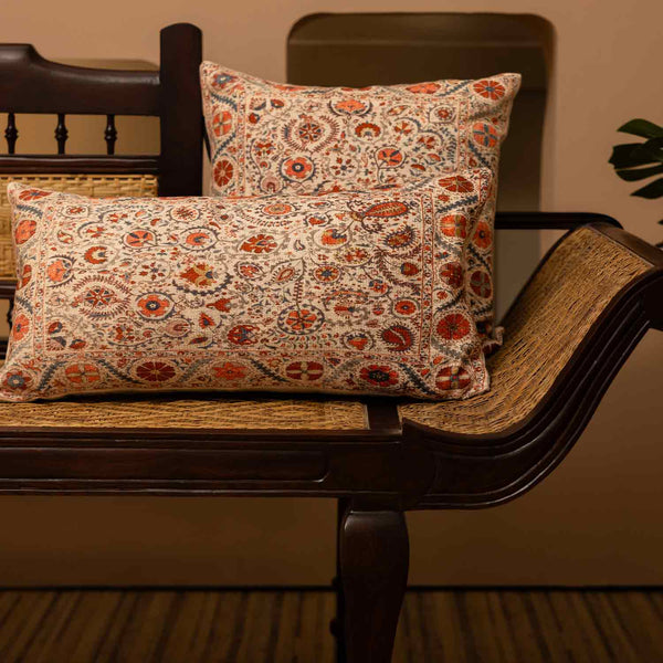 Ancestral digital printed cotton lumbar cushion cover by Obeetee - full view