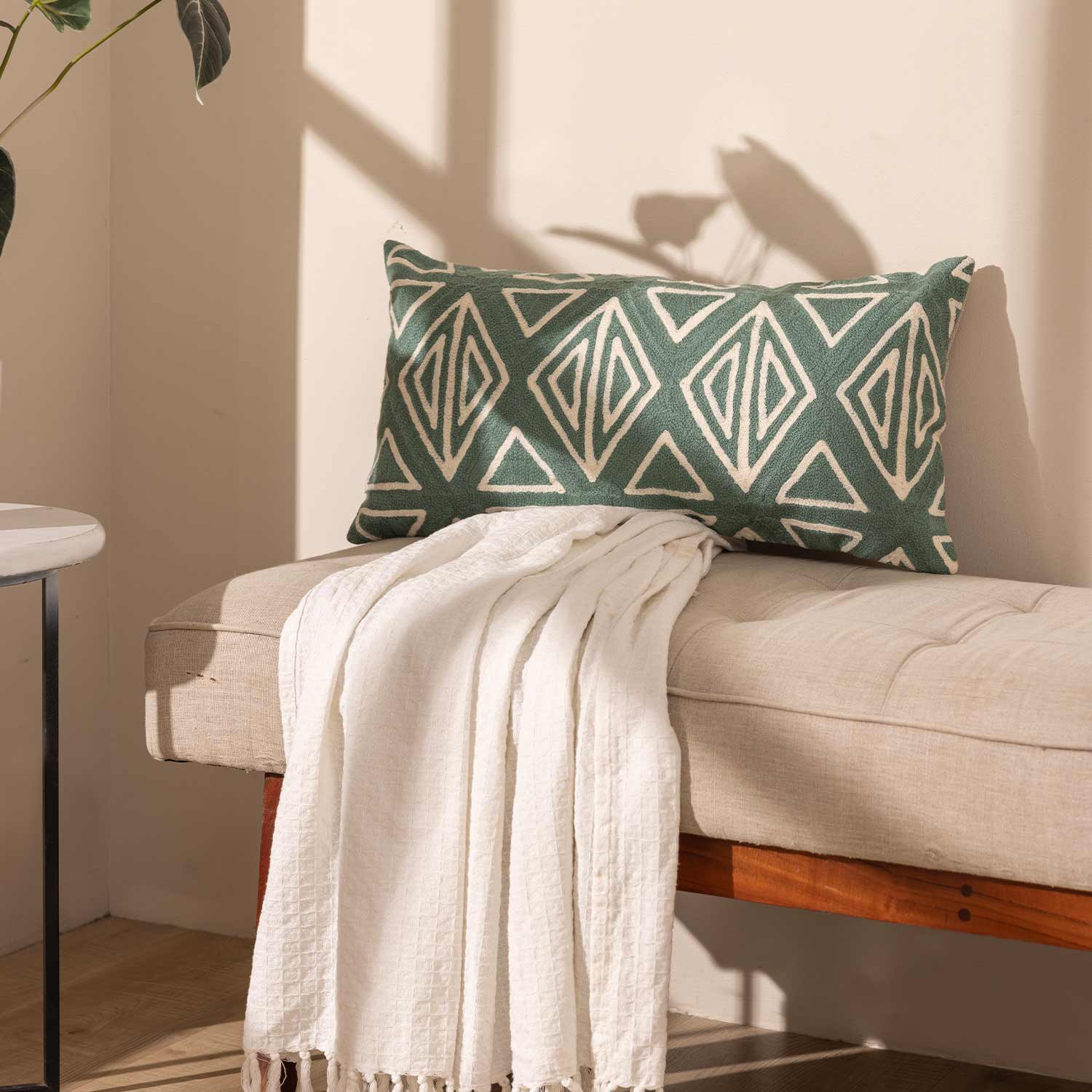 Bororo Chambray Lumbar Cushion Cover with Aari Embroidery