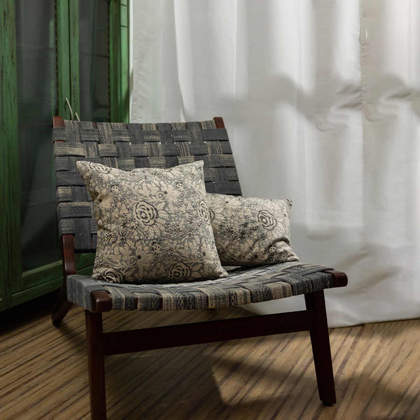 Rosie block printed linen chambray cushion cover by Obeetee - full view