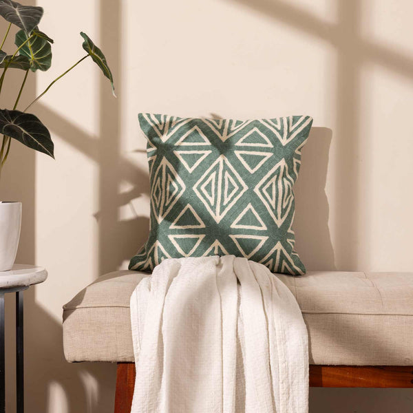 Bororo chambray cushion cover with Aari embroidery by Obeetee - full view