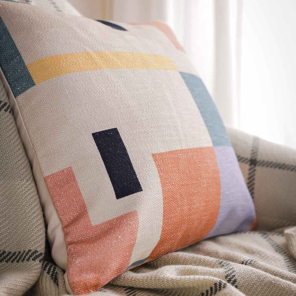 Bridge Multi digital printed cushion cover by Obeetee - styled view