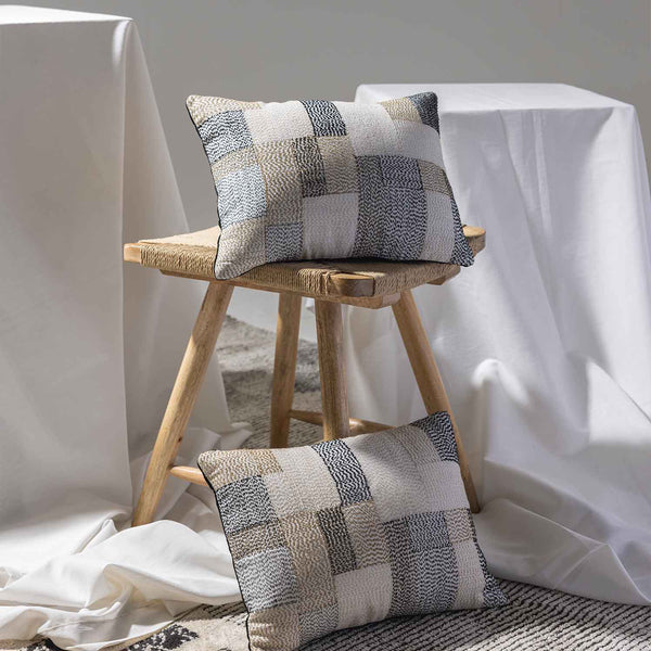 Patch Kantha Stitch cushion cover by Abraham and Thakore for Obeetee - room view