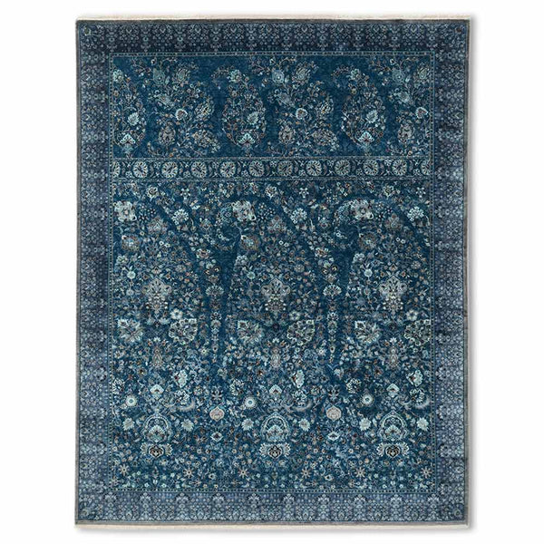 Vasyl Aqua Hand Knotted Silk and Wool Rug By JJ Valaya