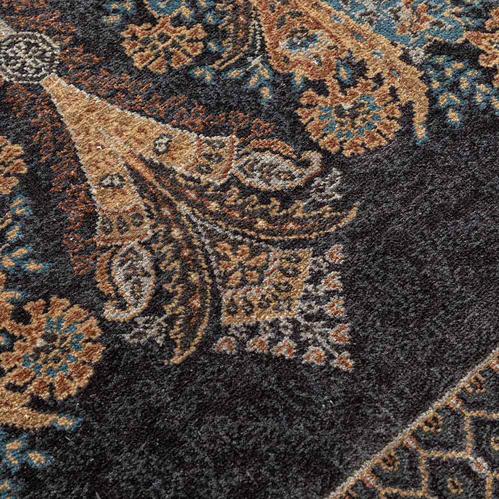 Jamawar Black Hand Knotted Silk and Woollen Rug By JJ Valaya