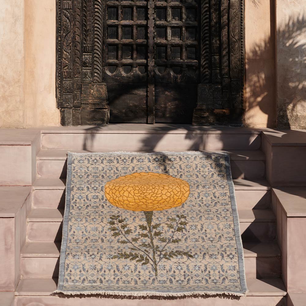 Hibiscus Hand Knotted Woollen And Viscose Rug By Anita Dalmia