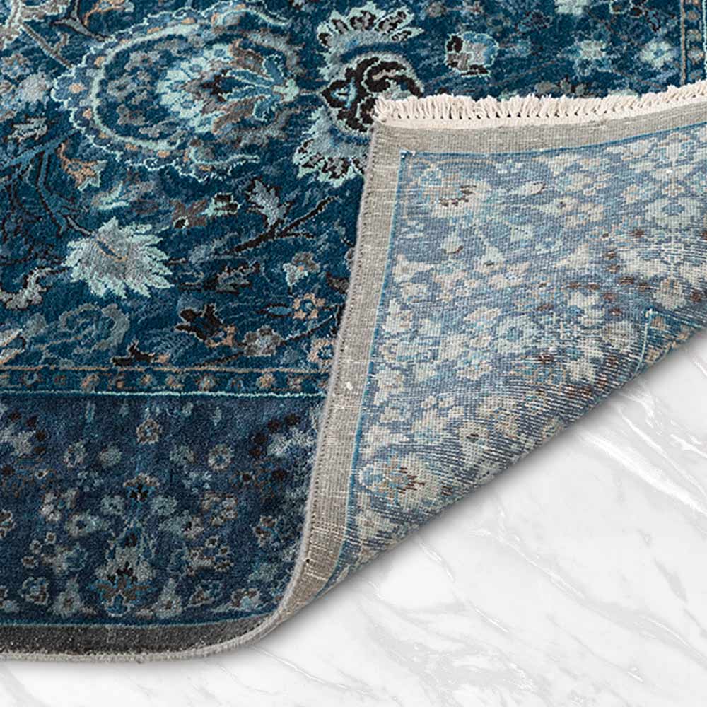Vasyl Aqua Hand Knotted Silk and Wool Rug By JJ Valaya