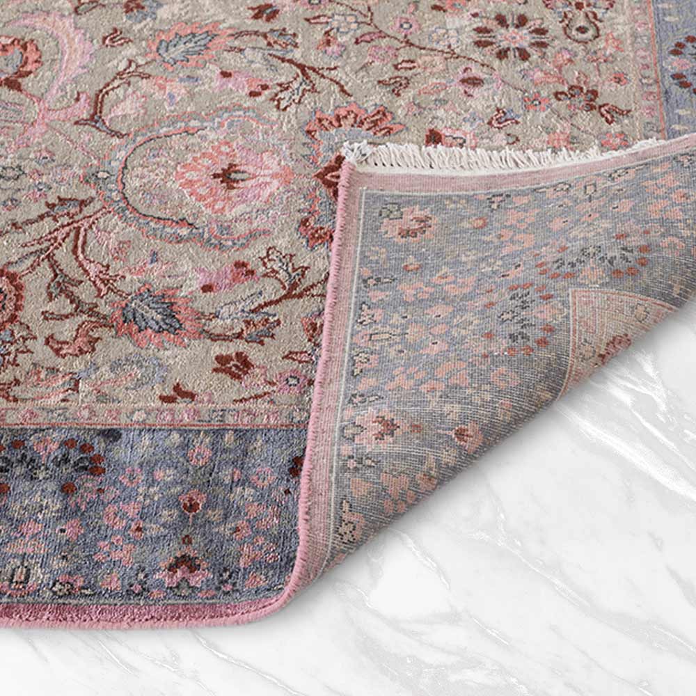 Vasyl Beige Hand Knotted Silk and Woollen Rug By JJ Valaya