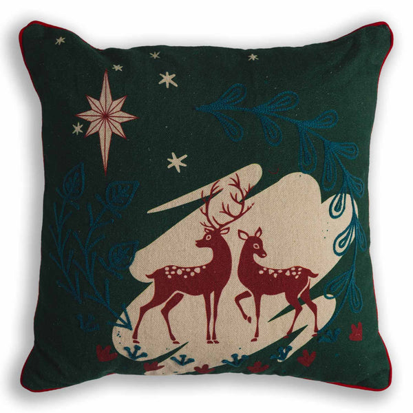 Santa'S Ride Digital Printed & Embroidered Cotton Cushion Cover