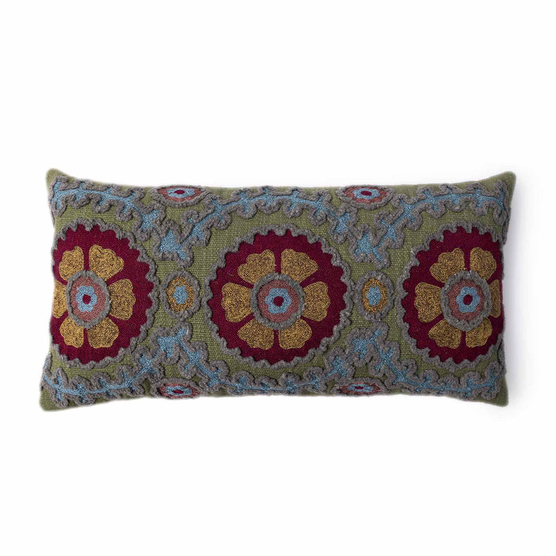 Aquarian Ari Embroidery Handloom Cotton Lumbar Cushion Cover