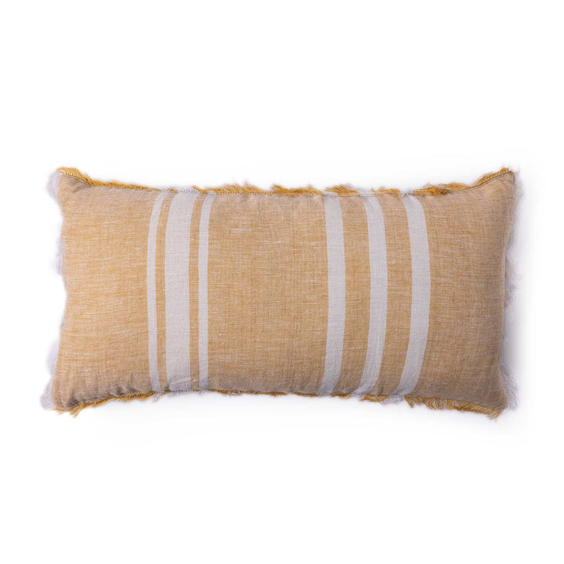 Shine Striped Linen Lumbar Cushion Cover with Fringe