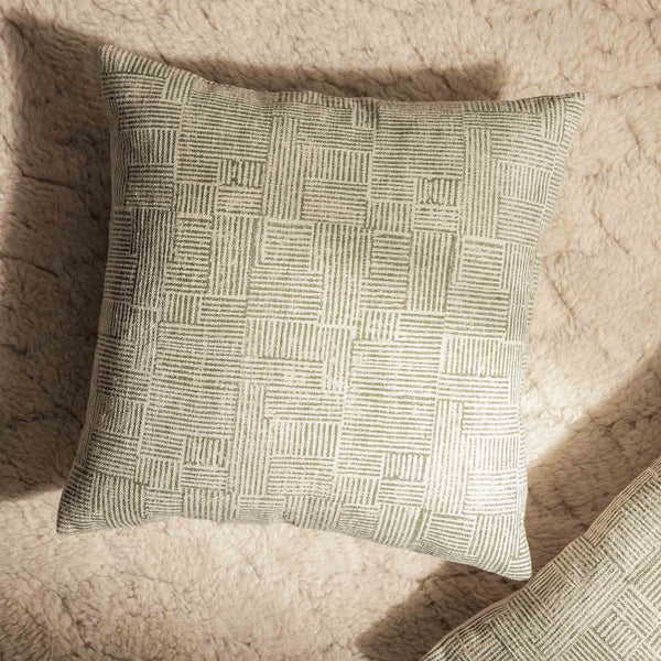 Sage Block Printed Cotton Slub Cushion Cover