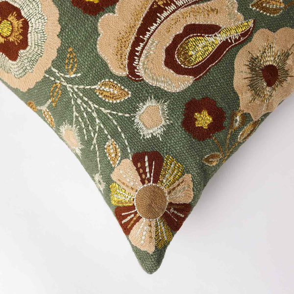 Forest Slub Dyed and Embroidered Cotton Lumber Cushion Cover