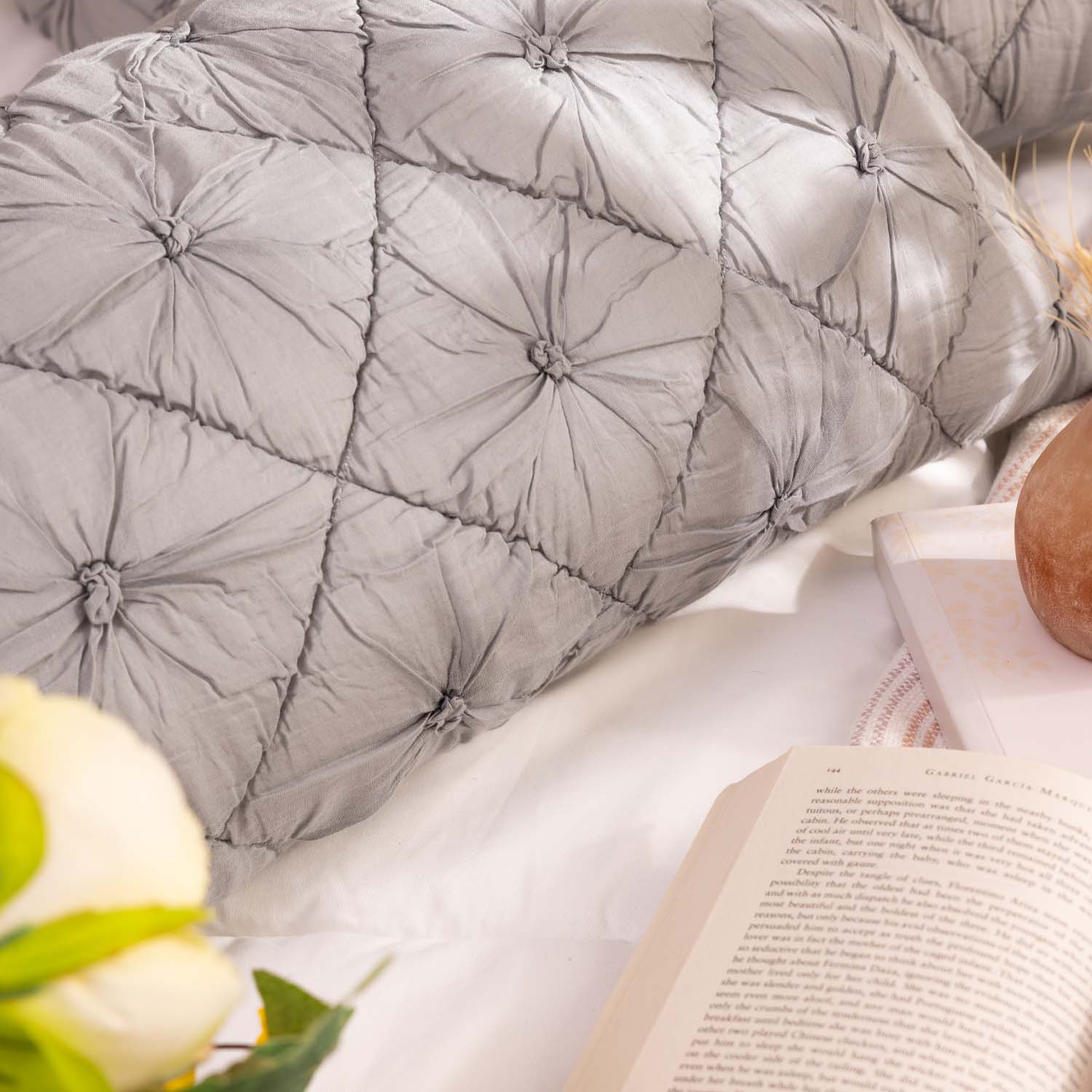 Cotton Embroidered and hand quilted Nirvasa Lumbar Cushion Cover