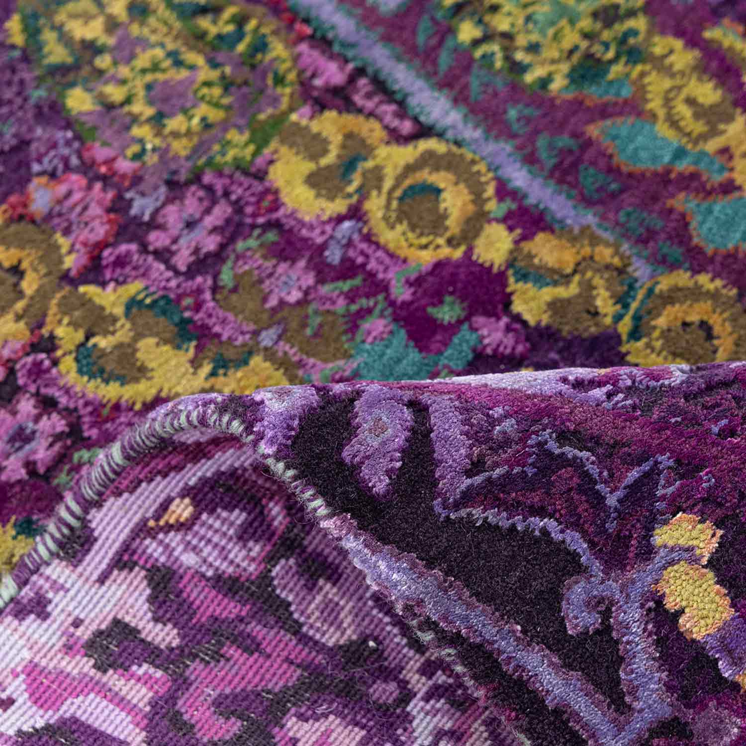 Amethyst Chandbali Hand Knotted Woollen And Viscose Runner Rug