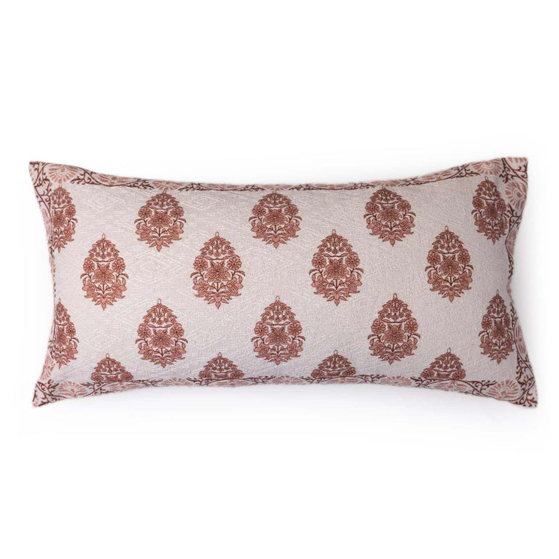 Butah Block printed Chennille Cotton Lumbar Cushion Cover