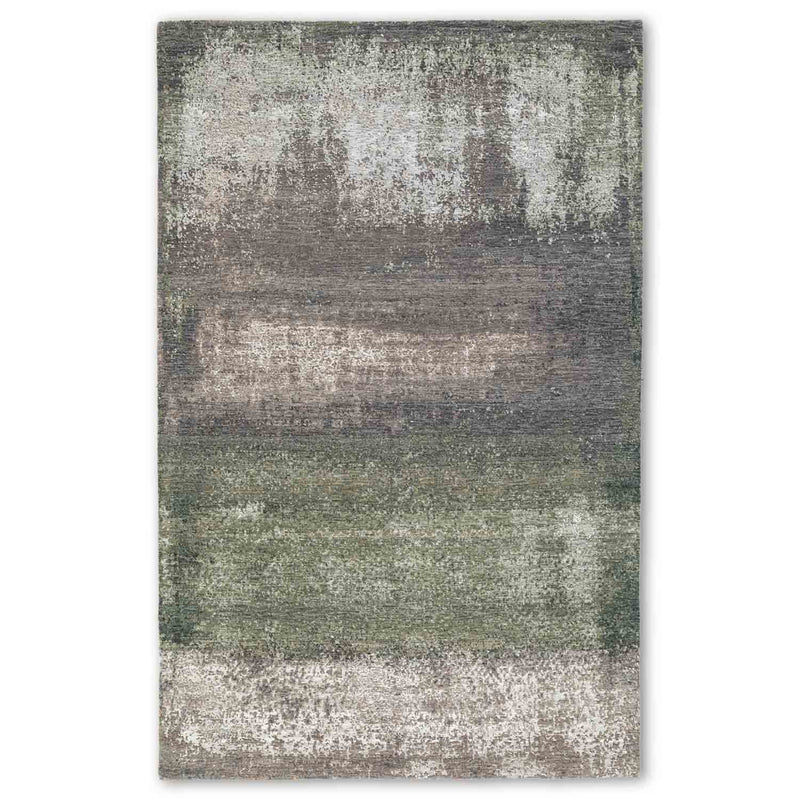 Olive Hand Knotted Woollen And Silk Rug