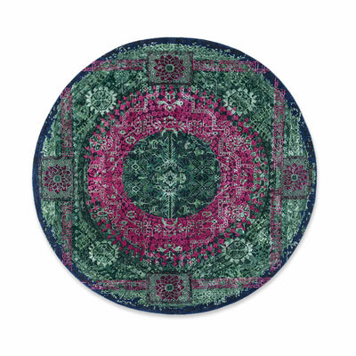 Emerald Necklace Hand Knotted Woollen And Viscose Round Rug By Smitha Zachariah