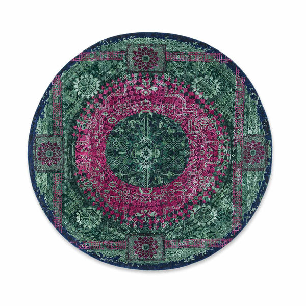 Emerald Necklace Hand Knotted Woollen And Viscose Round Rug By Smitha Zachariah