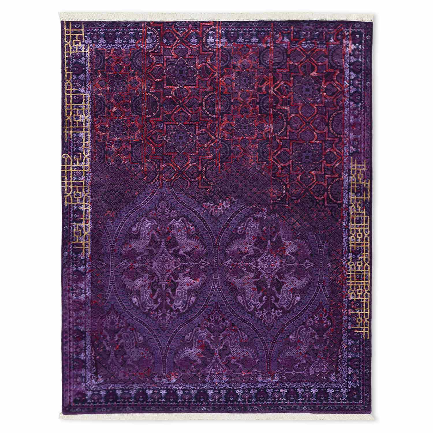 Amethyst Floral Hand Knotted Woollen And Viscose Rug