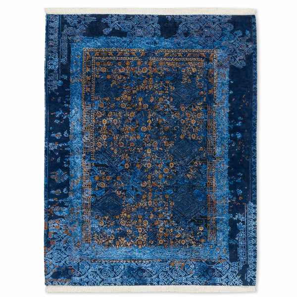 Regal Sapphire Hand Knotted Woollen And Viscose Rug By Smitha Zachariah