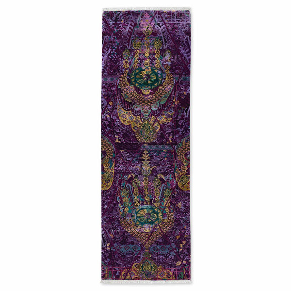 Amethyst Chandbali Hand Knotted Woollen And Viscose Runner Rug By Smitha Zachariah