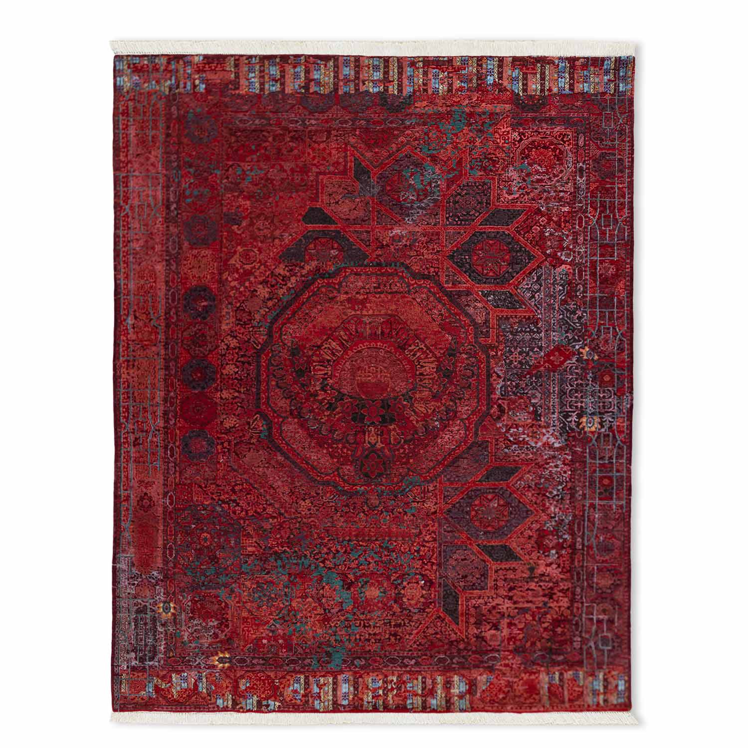 Ruby Medallain Hand Knotted Woollen And Viscose Rug