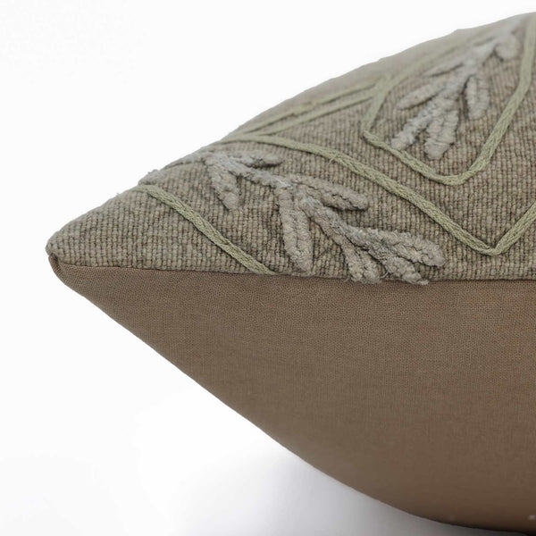 Fawn Cotton Hand Embroidered Lumbar Cushion Cover