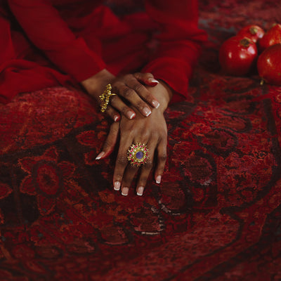 Ruby Medallion Hand Knotted Woollen And Viscose Rug By Smitha Zachariah