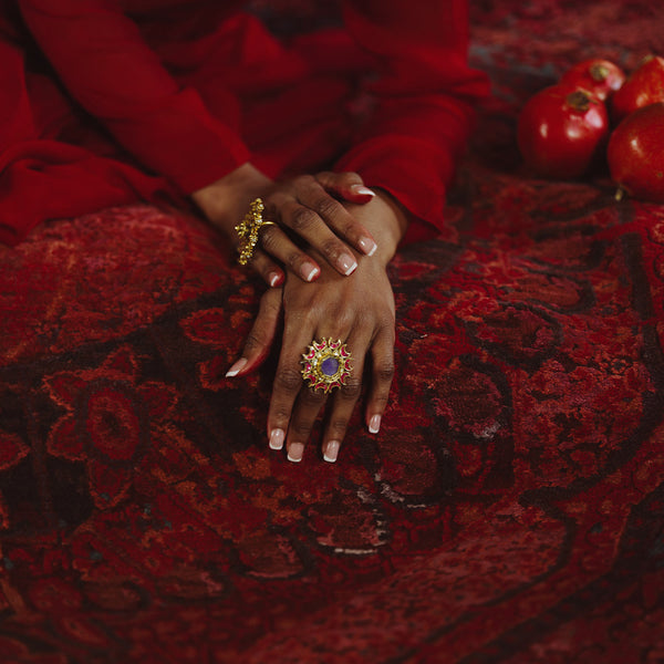 Ruby Medallion Hand Knotted Woollen And Viscose Rug By Smitha Zachariah
