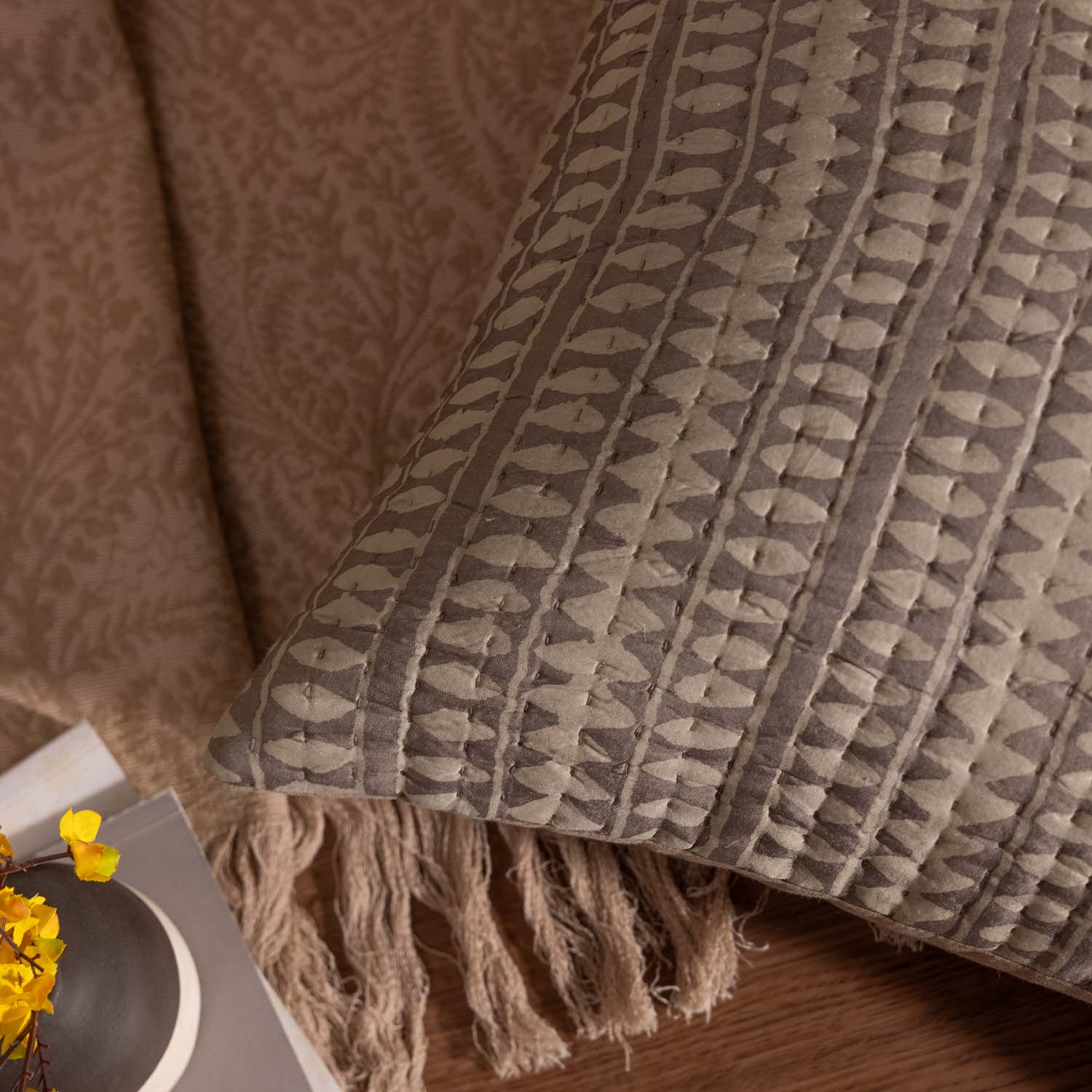 Cotton Dabu Printed And Quilted Ruva Cushion Cover