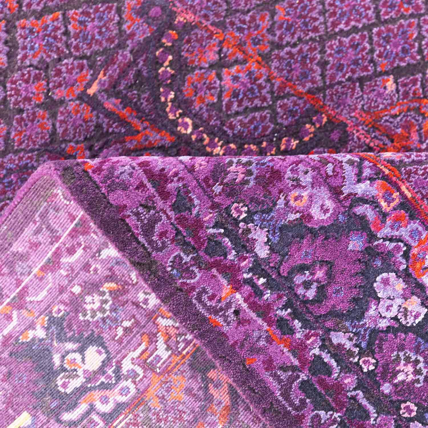 Amethyst Floral Hand Knotted Woollen And Viscose Rug